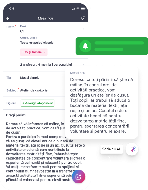 AI school management software - Write, correct and summarize messages with AI